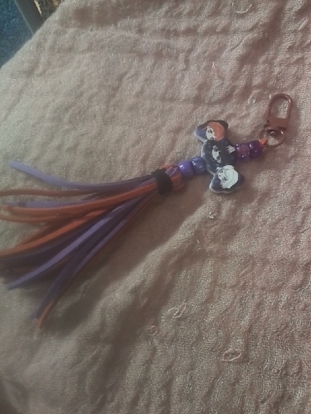 Purple and Orange Tassel Keychain with Charm